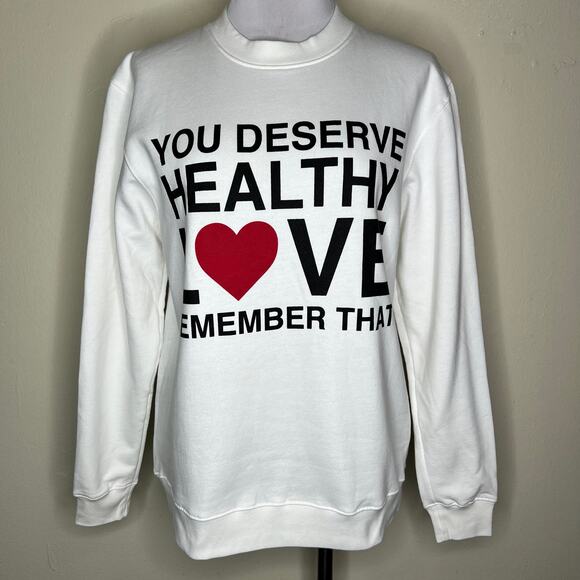 We're Not Really Strangers Sweatshirt SMALL Healthy Love Graphic Crewneck Unisex - Picture 1 of 8